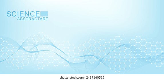 Structure molecule and communication. Dna, atom, neurons. Scientific concept for your design. Connected lines with dots. Medical, technology, chemistry, science background. Vector illustration