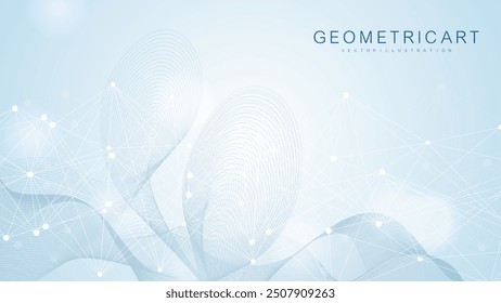 Strukturmolekül und Kommunikation DNA, Atom, Neuronen. Wissenschaftskonzept für Ihr Design. Verbindungslinien mit Punkten. Medizin, Technologie, Chemie, wissenschaftlicher Hintergrund. Vektorgrafik