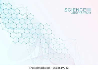 Structure molecule and communication. Dna, atom, neurons. Scientific concept for your design. Connected lines with dots. Medical, technology, chemistry, science background. Vector illustration