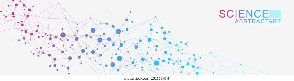 Molécula de estrutura e comunicação Dna, átomo, neurônios. Conceito científico para o seu design. Linhas conectadas com pontos. Medicina, tecnologia, química, formação científica. Ilustração vetorial.