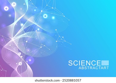 Strukturmolekül und Kommunikation. DNA, Atom, Neuronen. Wissenschaftliches Konzept für Ihr Design. Verbindungslinien mit Punkten. Medizin, Technologie, Chemie, wissenschaftlicher Hintergrund. Vektorgrafik.