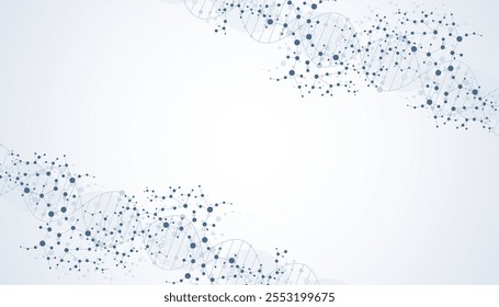 Molécula de estrutura e comunicação Dna, átomo, neurônios. Conceito científico para o seu design. Linhas conectadas com pontos. Medicina, tecnologia, química, formação científica. Ilustração vetorial.