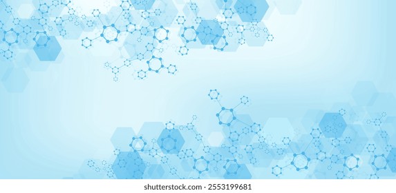 Molécula de estrutura e comunicação. DNA, átomo, neurônios. Conceito científico para o seu projeto. Linhas conectadas com pontos. Medicina, tecnologia, química, formação científica. Ilustração vetorial