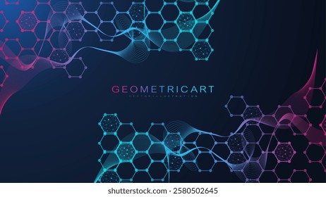 Structure molecule and communication. Dna, atom, neurons. Scientific concept for your design. Connected lines with dots. Medical, technology, chemistry, science background. illustration