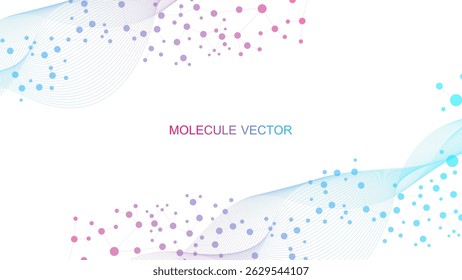 Molécula de estrutura e comunicação Dna, átomo, neurônios. Conceito científico para o seu design. Linhas conectadas com pontos. Medicina, tecnologia, química, formação científica. Ilustração vetorial.