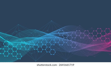 Structure molecule and communication Dna, atom, neurons. Science concept for your design. Connected lines with dots. Medical, technology, chemistry, science background. Vector illustration.