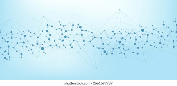 Estructura, molécula y comunicación. Adn, átomo, neuronas. Concepto científico para su diseño. Líneas conectadas con puntos. Medicina, tecnología, química, ciencia de fondo. Ilustración vectorial