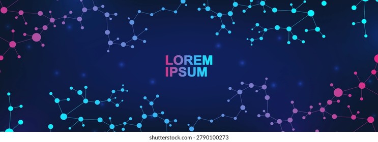 Structure molecule and communication. Dna, atom, neurons. Scientific concept for your design. Connected lines with dots. Medical, technology, chemistry, science background. illustration