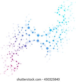 Structure molecule and communication Dna, atom, neurons. Science concept for your design. Connected lines with dots. Medical, technology, chemistry, science background. Vector illustration