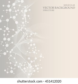 Molécula de estructura y comunicación Adn, átomo, neuronas. Concepto de ciencia para tu diseño. Líneas conectadas con puntos. Medicina, tecnología, química, ciencias. Ilustración del vector