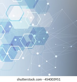 Structure molecule and communication DNA, atom, neurons. Science concept for your design. Connected lines with dots. Medical, technology, chemistry, science background. Vector illustration