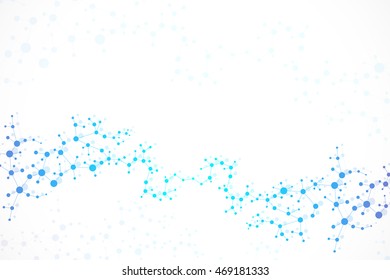 Structure molecule and communication Dna, atom, neurons. Science concept for your design. Connected lines with dots. Medical, technology, chemistry, science background. Vector illustration