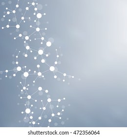 Structure molecule and communication Dna, atom, neurons. Science concept for your design. Connected lines with dots. Medical, technology, chemistry, science background. Vector illustration