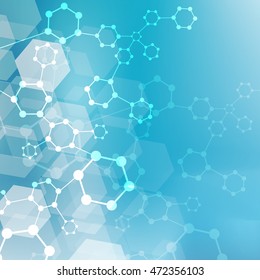 Structure molecule and communication Dna, atom, neurons. Science concept for your design. Connected lines with dots. Medical, technology, chemistry, science background. Vector illustration