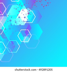 Structure molecule and communication Dna, atom, neurons. Science concept for your design. Connected lines with dots. Medical, technology, chemistry, science background. Vector illustration