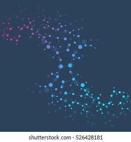 Molécula de estrutura e comunicação. DNA, átomo, neurônios. Conceito científico para o seu design. Linhas conectadas com pontos. Medicina, tecnologia, química, experiência científica. Ilustração vetorial