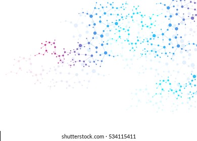 Molécula de estrutura e comunicação. DNA, átomo, neurônios. Conceito científico para o seu design. Linhas conectadas com pontos. Medicina, tecnologia, química, experiência científica. Ilustração vetorial