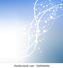 Structure molecule and communication. Dna, atom, neurons. Scientific concept for your design. Connected lines with dots. Medical, technology, chemistry, science background. Vector illustration.