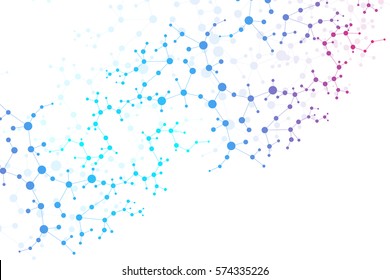 Structure molecule and communication. Dna, atom, neurons. Scientific concept for your design. Connected lines with dots. Medical, technology, chemistry, science background. Vector illustration.