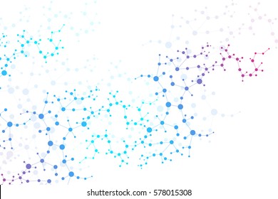 Estructura molécula y comunicación. Adn, átomo, neuronas. Concepto científico para su diseño. Líneas conectadas con puntos. Medicina, tecnología, química, ciencias. Ilustración del vector