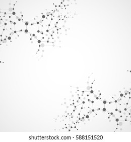 Structure molecule and communication. Dna, atom, neurons. Scientific concept for your design. Connected lines with dots. Medical, technology, chemistry, science background. Vector illustration