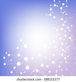 Structure molecule and communication. Dna, atom, neurons. Scientific concept for your design. Connected lines with dots. Medical, technology, chemistry, science background. Vector illustration