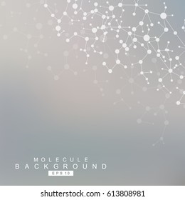Structure molecule and communication. Dna, atom, neurons. Scientific concept for your design. Connected lines with dots. Medical, technology, chemistry, science background. Vector illustration