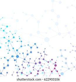Structure molecule and communication. Dna, atom, neurons. Scientific concept for your design. Connected lines with dots. Medical, technology, chemistry, science background. Vector illustration.