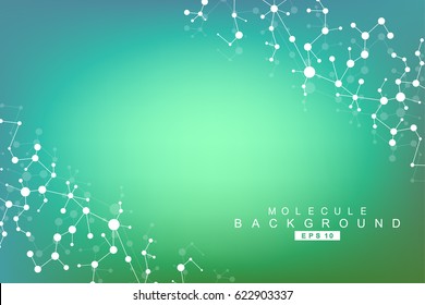 Structure molecule and communication. Dna, atom, neurons. Scientific concept for your design. Connected lines with dots. Medical, technology, chemistry, science background. Vector illustration