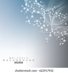 Structure molecule and communication. Dna, atom, neurons. Scientific concept for your design. Connected lines with dots. Medical, technology, chemistry, science background. Vector illustration