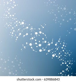 Structure molecule and communication. Dna, atom, neurons. Scientific concept for your design. Connected lines with dots. Medical, technology, chemistry, science background. Vector illustration