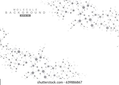 Structure molecule and communication. Dna, atom, neurons. Scientific concept for your design. Connected lines with dots. Medical, technology, chemistry, science background. Vector illustration