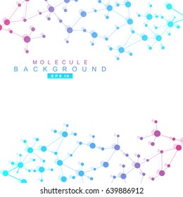 Structure molecule and communication. Dna, atom, neurons. Scientific concept for your design. Connected lines with dots. Medical, technology, chemistry, science background. Vector illustration.