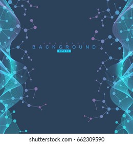 Structure molecule and communication. Dna, atom, neurons. Scientific concept for your design. Connected lines with dots. Medical, technology, chemistry, science background. Vector illustration