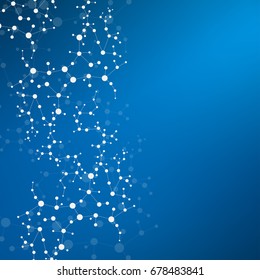 Structure molecule and communication. Dna, atom, neurons. Scientific concept for your design. Connected lines with dots. Medical, technology, chemistry, science background. Vector illustration.