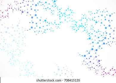 Structure molecule and communication. Dna, atom, neurons. Scientific concept for your design. Connected lines with dots. Medical, technology, chemistry, science background. Vector illustration.