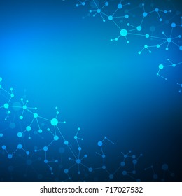 Structure molecule and communication. Dna, atom, neurons. Scientific concept for your design. Connected lines with dots. Medical, technology, chemistry, science background. Vector illustration