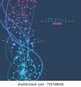 Structure molecule and communication. Dna, atom, neurons. Scientific concept for your design. Connected lines with dots. Medical, technology, chemistry, science background. Vector illustration