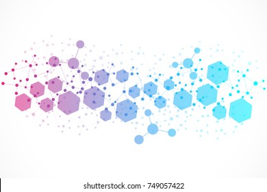 Structure molecule and communication. Dna, atom, neurons. Scientific concept for your design. Connected lines with dots. Medical, technology, chemistry, science background. Vector illustration