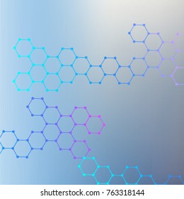 Structure molecule and communication. Dna, atom, neurons. Scientific concept for your design. Connected lines with dots. Medical, technology, chemistry, science background. Vector illustration