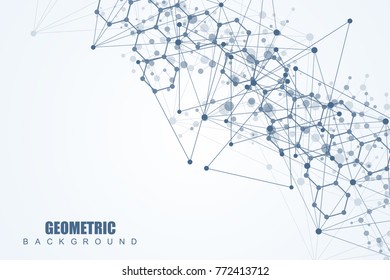 Structure molecule and communication. Dna, atom, neurons. Scientific concept for your design. Connected lines with dots. Medical, technology, chemistry, science background. Vector illustration