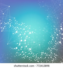 Structure molecule and communication. Dna, atom, neurons. Scientific concept for your design. Connected lines with dots. Medical, technology, chemistry, science background. Vector illustration