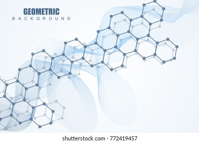 Structure molecule and communication. Dna, atom, neurons. Scientific concept for your design. Connected lines with dots. Medical, technology, chemistry, science background. Vector illustration