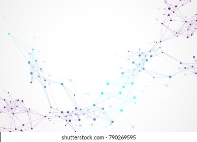 Structure Molecule And Communication. Dna, Atom, Neurons. Scientific Molecule Background For Medicine, Science Technology Chemistry. Vector Illustration.