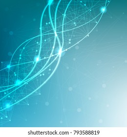 Structure molecule and communication. Dna, atom, neurons. Scientific concept for your design. Connected lines with dots. Medical, technology, chemistry, science background. Vector illustration