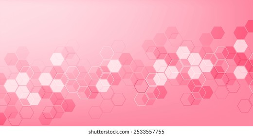 Structure molecule DNA, atom, neurons. Scientific banner collagen pink structure. Medical, technology, chemistry and scientific concept. Vector illustration
