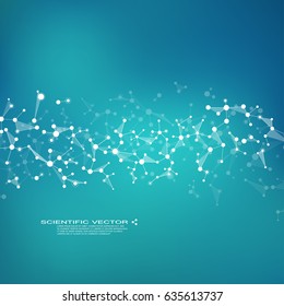Structure molecule dna and neurons, connected lines with dots, genetic and chemical compounds, medical or scientific background for banner or flyer vector illustration