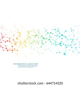 Structure molecule dna and neurons, connected lines with dots, genetic and chemical compounds, medical or scientific background for banner or flyer vector illustration