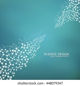 Structure molecule of DNA and neurons. Structural atom. Genetic and chemical compounds. Medicine, science and technology concept. Geometric abstract background. Vector illustration for your design.