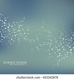 Structure molecule of DNA and neurons. Structural atom. Genetic and chemical compounds. Medicine, science and technology concept. Geometric abstract background. Vector illustration for your design.